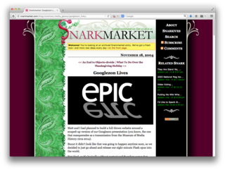 November 18th, 2004<br>
Orginal blog post on <br><a href="http://snarkmarket.com/blog/snarkives/media_galaxy/googlezon_lives/, January 2004">http://snarkmarket.com</a>